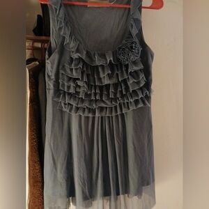 Elegant Ruffled Gray Sleeveless Tank Top